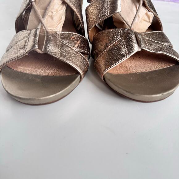 Clarks Acina Chester Metallic Leather Sandals Wedges Gladiator Lace Up 10W - Picture 6 of 10